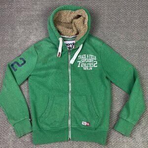 Superdry Track & Field Hoodie Men's Large Gray Sherpa Hood Fleece Lined Zip